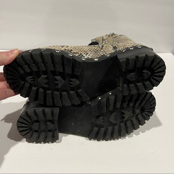 Schutz Women's Andrea Studded Faux Python Snake-Print Leather Combat Boot Size 7 - Picture 10 of 12